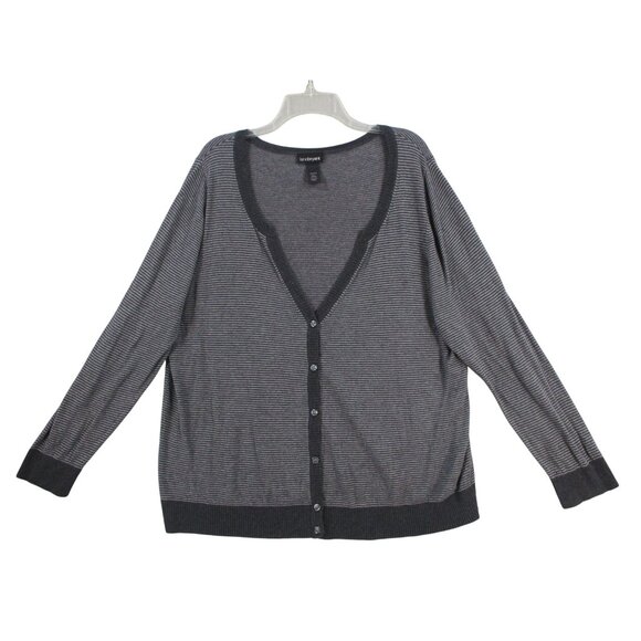 Lane Bryant Womens Cardigan 22/24 Gray Striped 100% Cotton V-Neck Button-Down - Picture 1 of 7